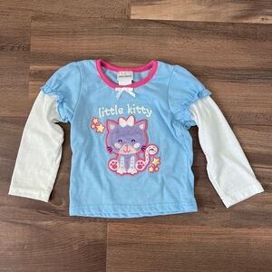 Okie Dokie Toddler Girls' Kitten Long Sleeve Shirt Light Blue & White Size 3T